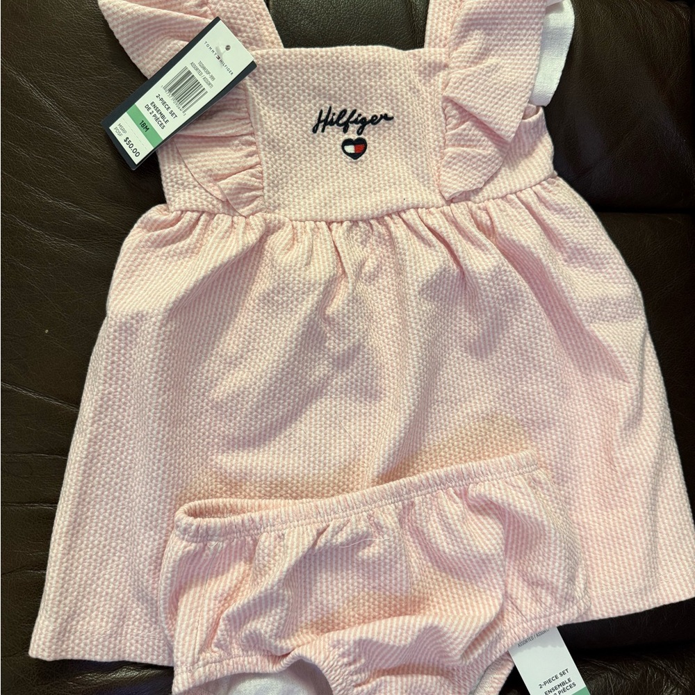 Tommy Hilfiger Pink Dress And Diaper Cover Set